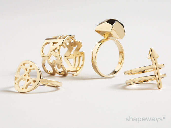 Samples 3D printed in gold at Shapeways