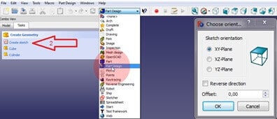 First change your Workbox to Part Design. Then click on Create Sketch.