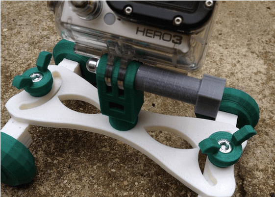 A GoPro Knob (in grey plastic) is used to attach a GoPro to a Yodix car (source: Sculpteo)