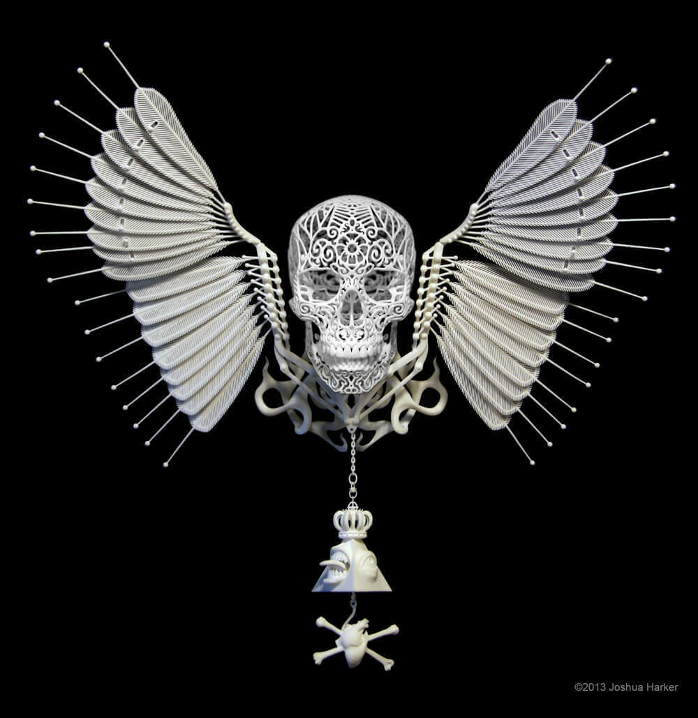 Harker is able to explore powerful concepts, such as life and death, through its 3D printed creations (image: Joshua Harker)