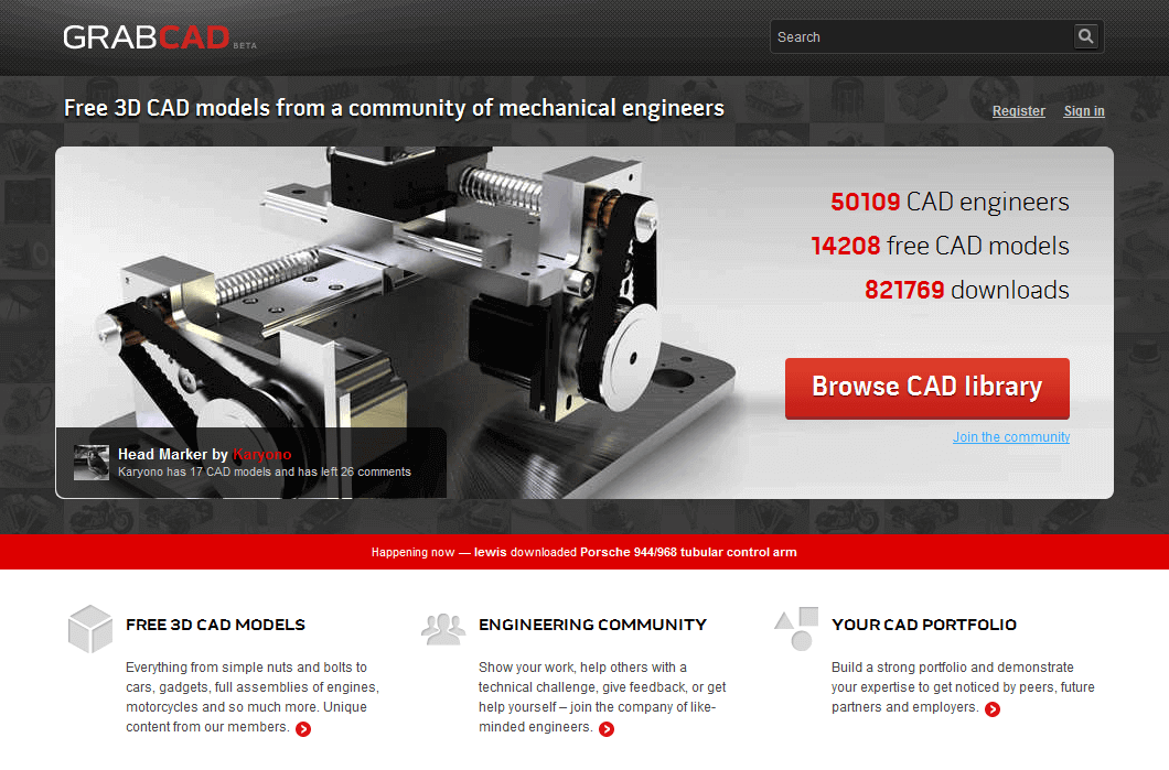 GrabCAD has a huge library of free models for 3D printing
