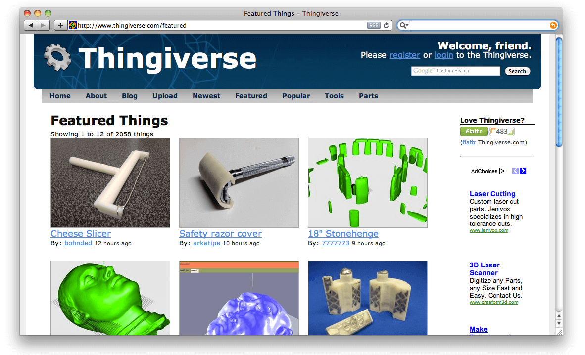 Thingiverse, the largest repository of 3D models