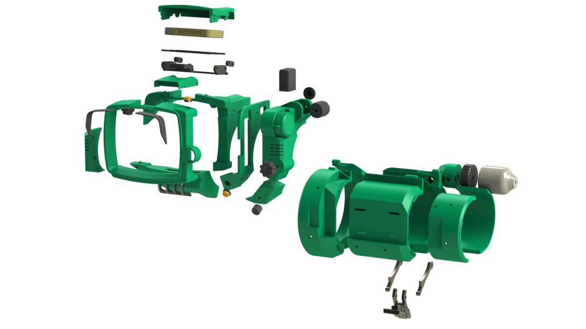 This is the "exploded" version of the PipBoy 3000, Mark IV (image: ytec3D)