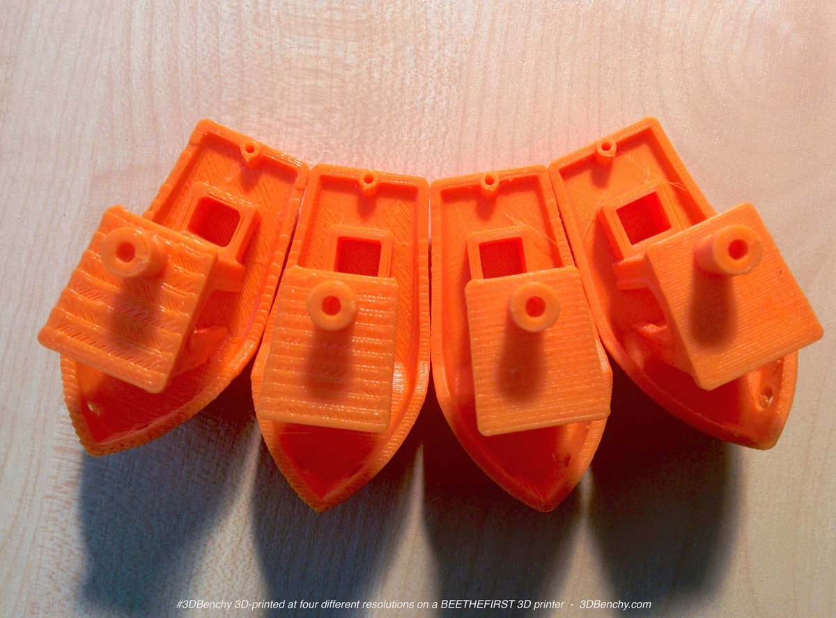 3D printed object at multiple resolutions (source: 3DBenchy)