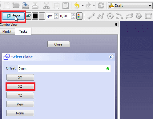 Click on set/unset working plane and select XZ-Plane