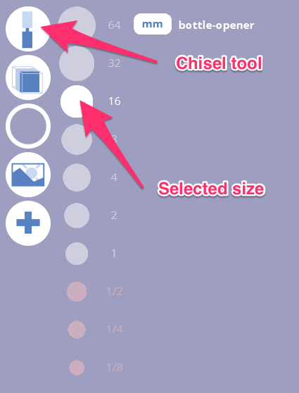 Here, I selected the Chisel tool and the size of the cube.