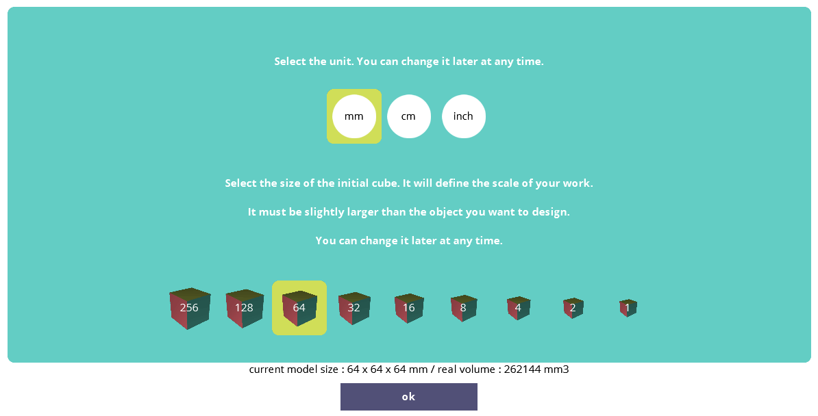 Select the size of the block you wish to start with.
