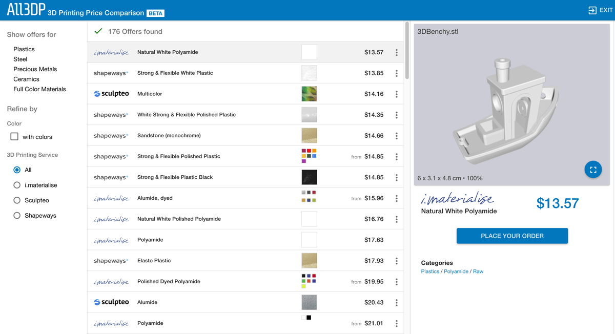 3D printing price Screenshot