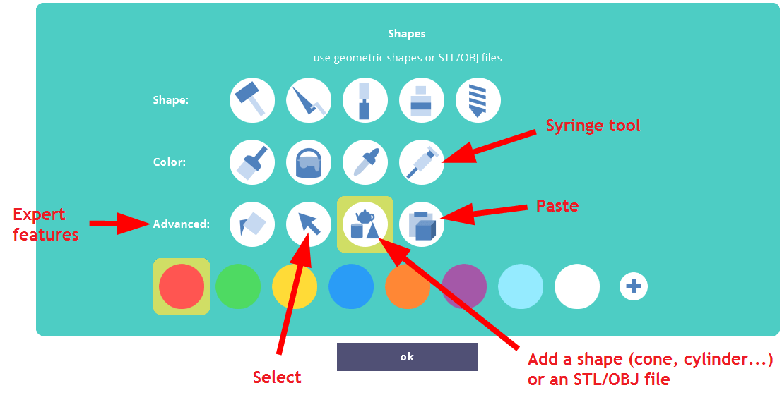 The toolbox in 3D Slash 2.0 (we highlighted the new features)