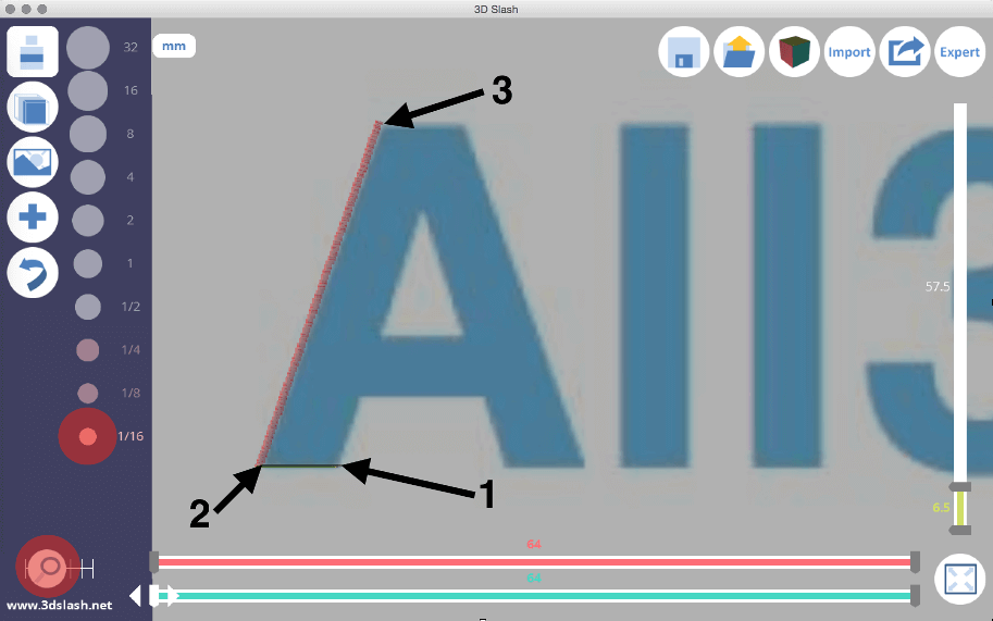 Draw a line from (1) to (2).