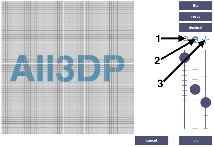 Use these rulers to zoom in/out (1), rotate the image or adjust the brightness.