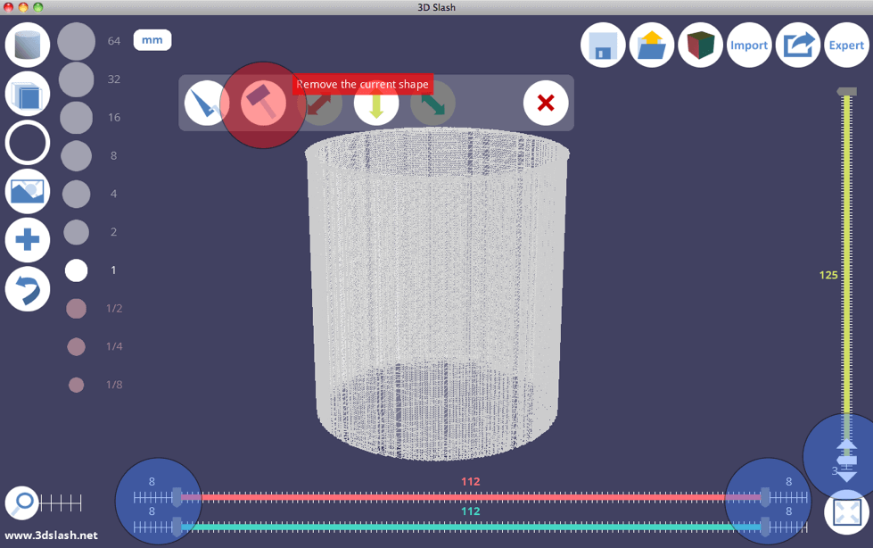 Remove the interior of your cup after setting the limits using the rulers.