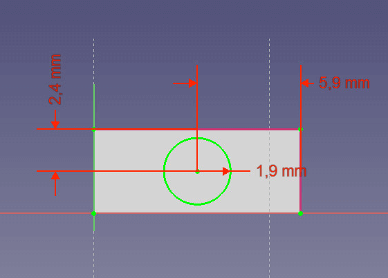 Draw a circle with 1.9mm radius.