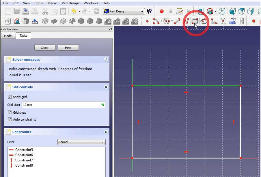 Draw a rectangle starting at the midpoint using Draw rectangle.