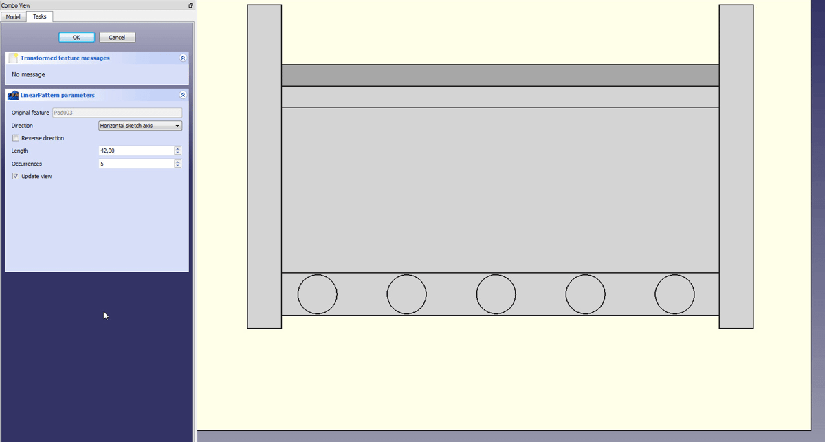 Use the linear pattern again to create four more pins.