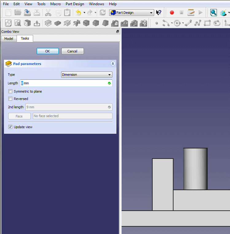 Extrude the circle with the Pad feature.