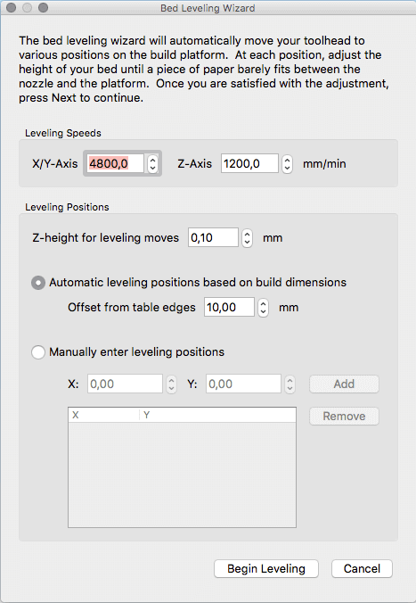 The Bed Leveling Wizard in Simplify3D.