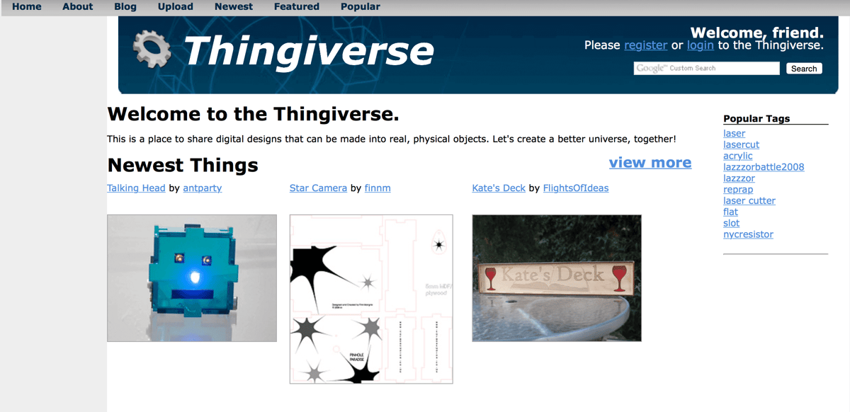 That‘s the way Thingiverse looked like when it started out in 2008 (image: Wayback Machine)