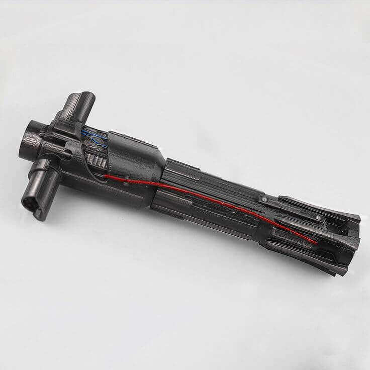 This lightsaber is made of 8 parts you can 3D print (source: Thingiverse).