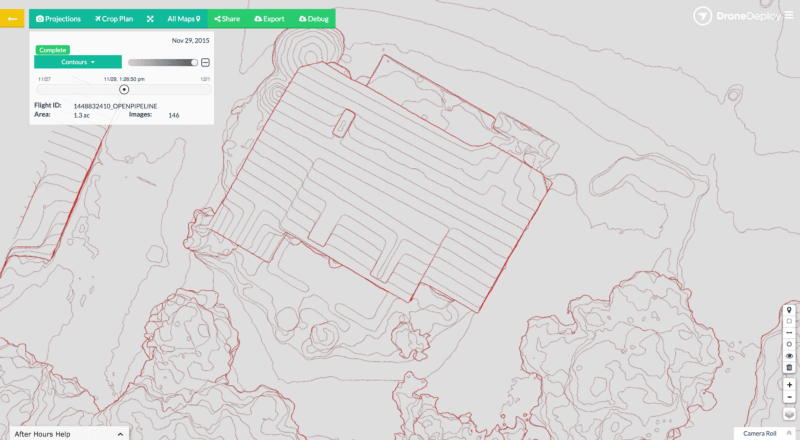 Contour lines of the house, generated by DroneDeploy