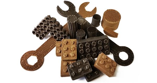 Objets réalisés à partir de simulants de poussières lunaire et martienne.