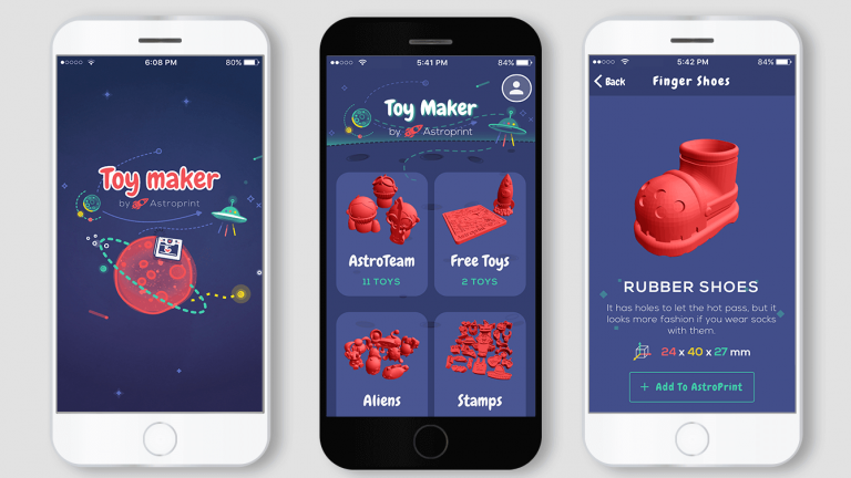 Several screens of the Toy Maker app