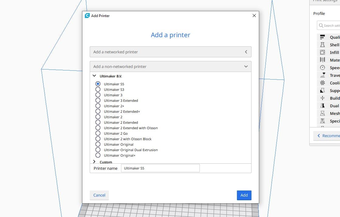 Cura Slicer Machine Profiles in Cura 3D