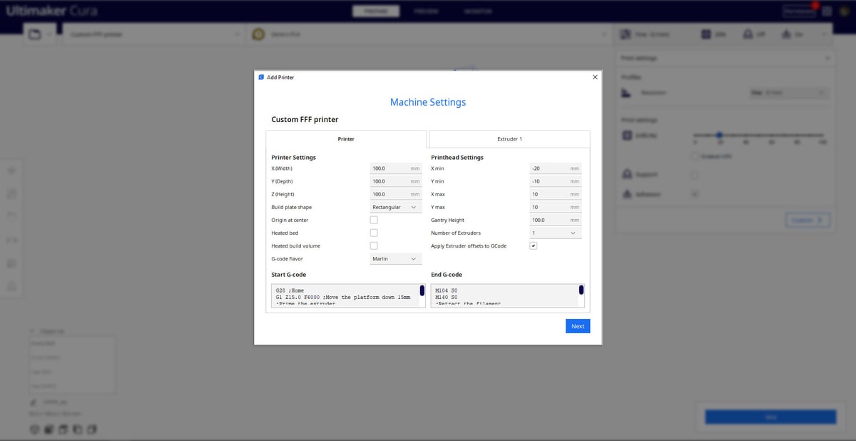 Setting up a Custom FFF 3D Printer Machine Profile in Cura Slicer