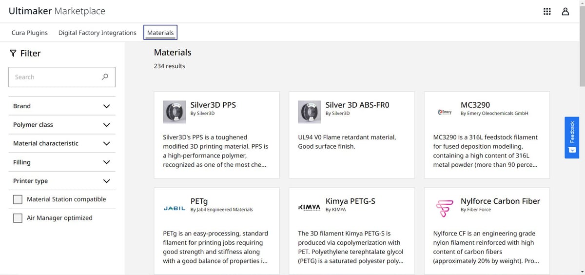 Ultimaker S5 Pro Bundle material marketplace