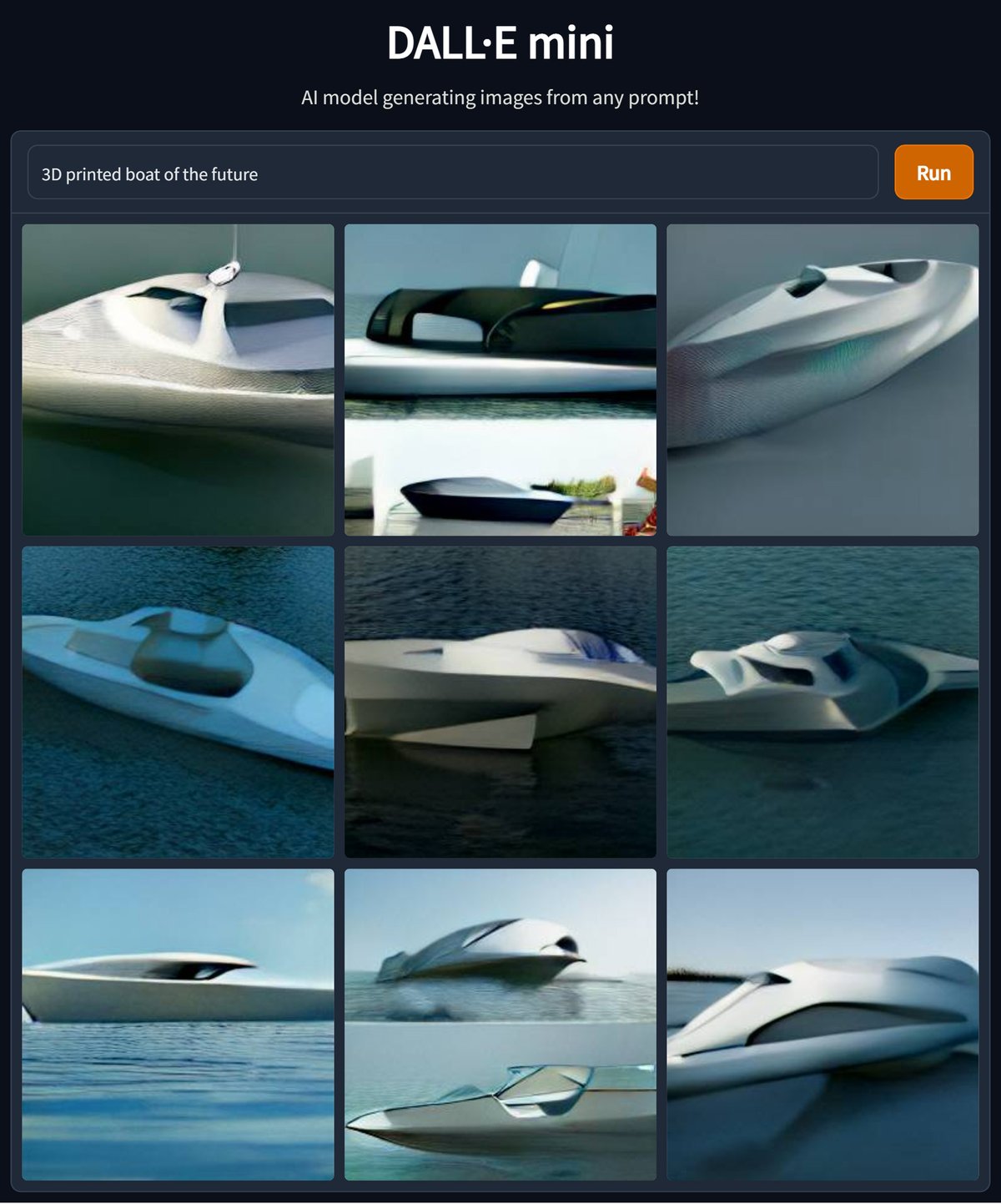 dall-e mini "3D printed boat"