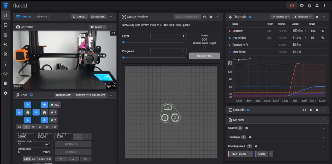 Klipper Fluidd UI 3D Printing Interface