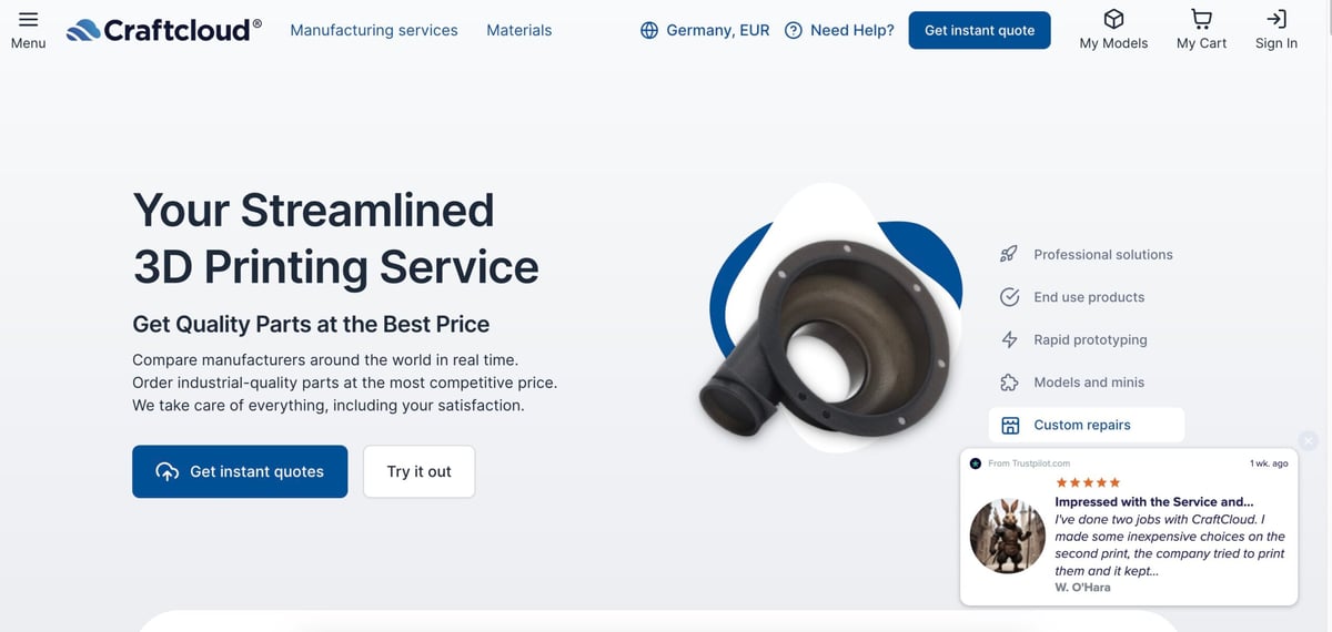 Craftcloud is a fast-growing marketplace for 3D printing services (Source: Craftcloud)