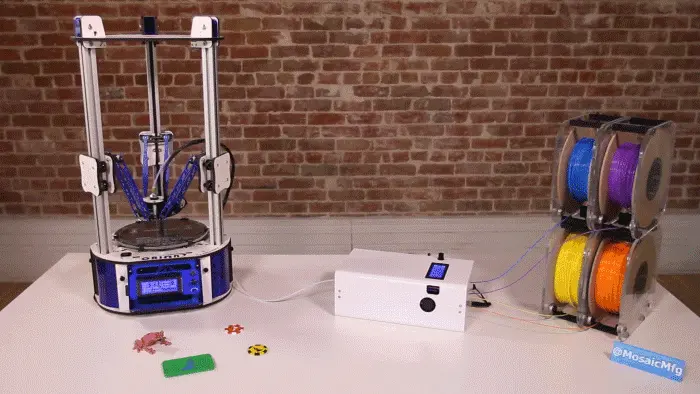 4 types of filament, The Palette and a 3d printer- all you need for a multi-material 3d print. (source: kickstarter)
