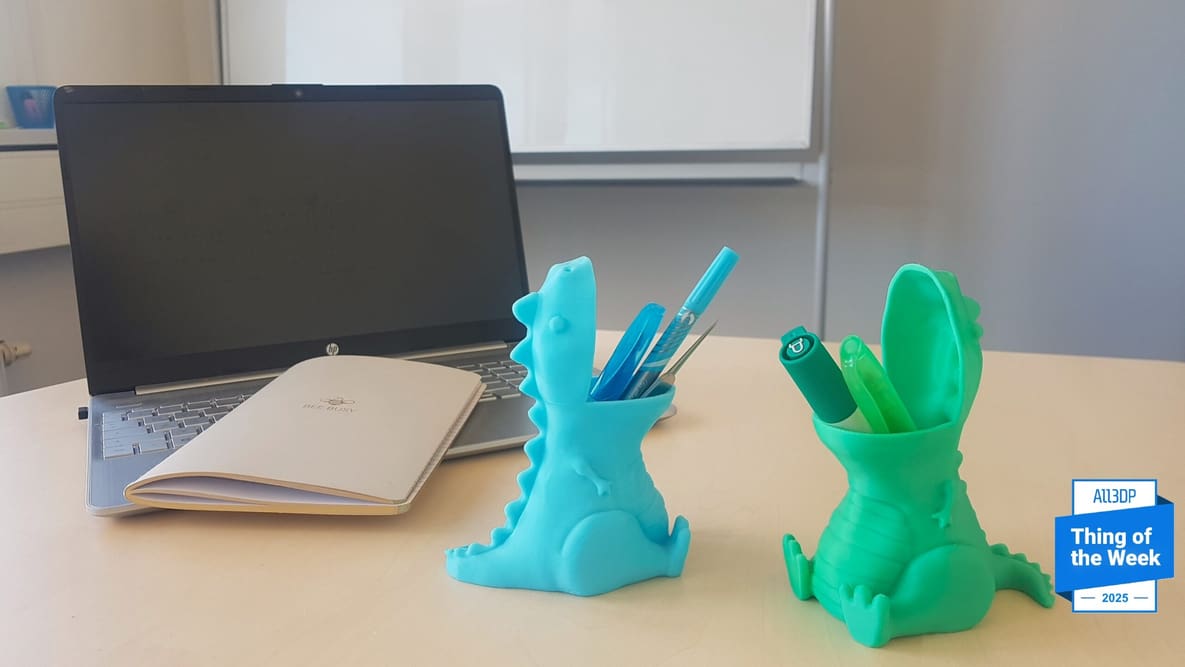 Imagem de destaque Porta-lápis de dinossauro para extinguir a desorganização