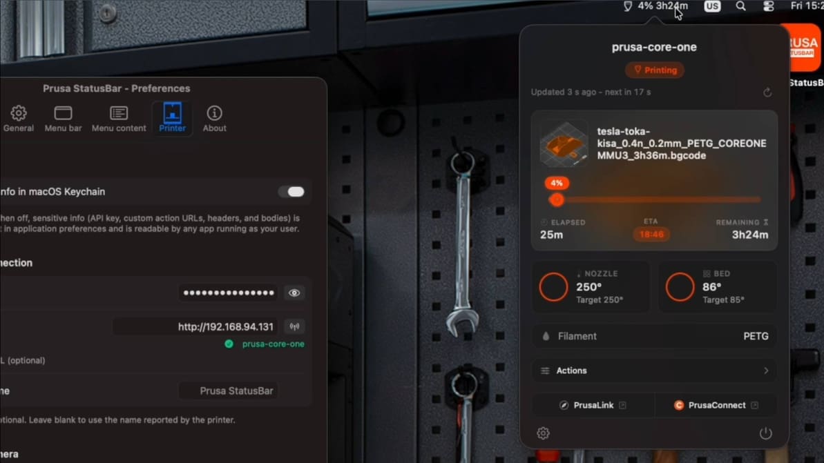 Featured image of This Free App Puts Live Prusa Print Status in the Mac Menu Bar