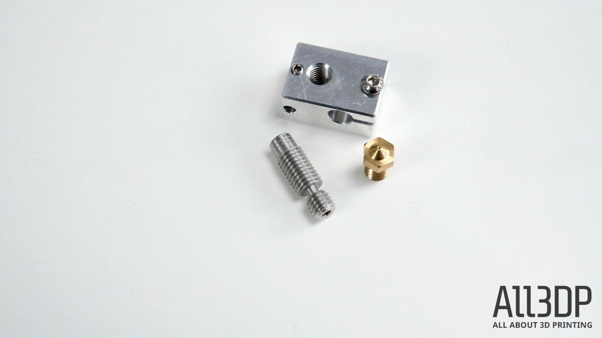3d printer extruder guide heater block, heatbreak and nozzle