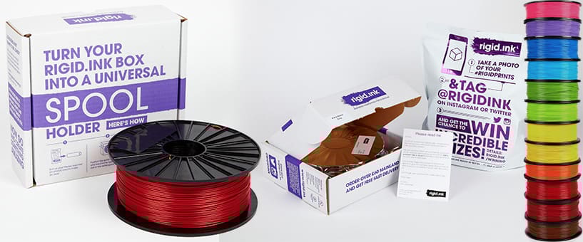 An assortment of rigid.ink filaments