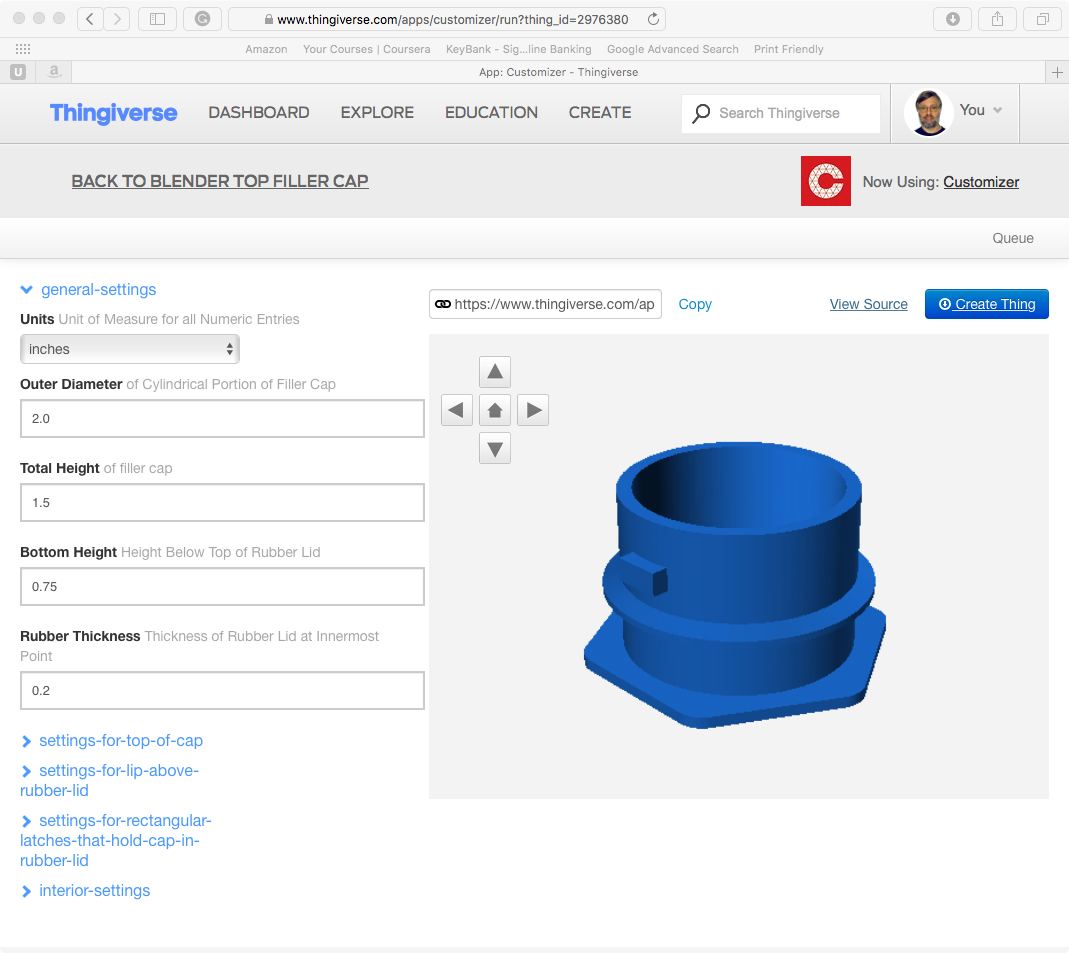 The Thingiverse Customizer interface