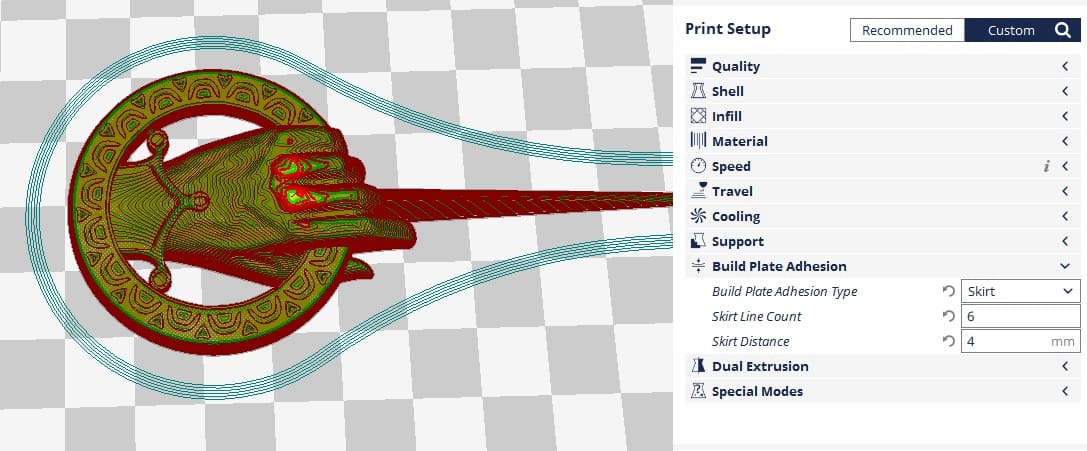 Image showing the skirt line count (6) and skirt distance (4 mm)