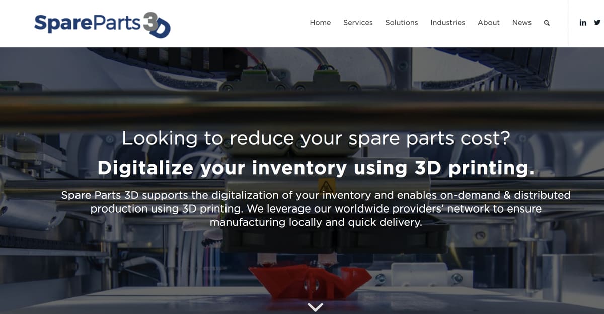 A screenshot of SpareParts3D's website.