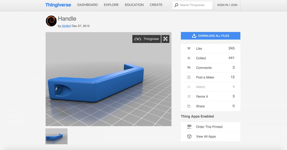 A 3D model of a spare handle.