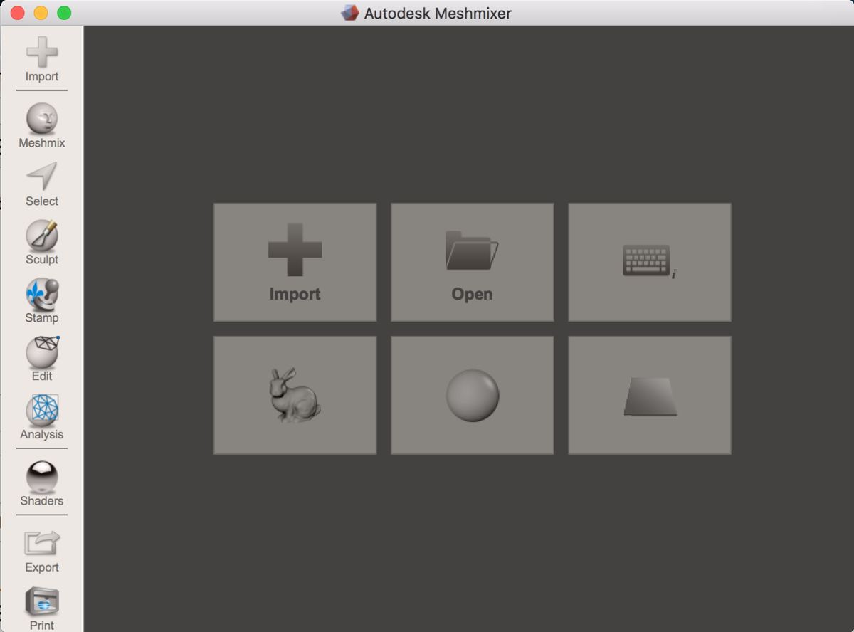 Meshmixer window on startup.
