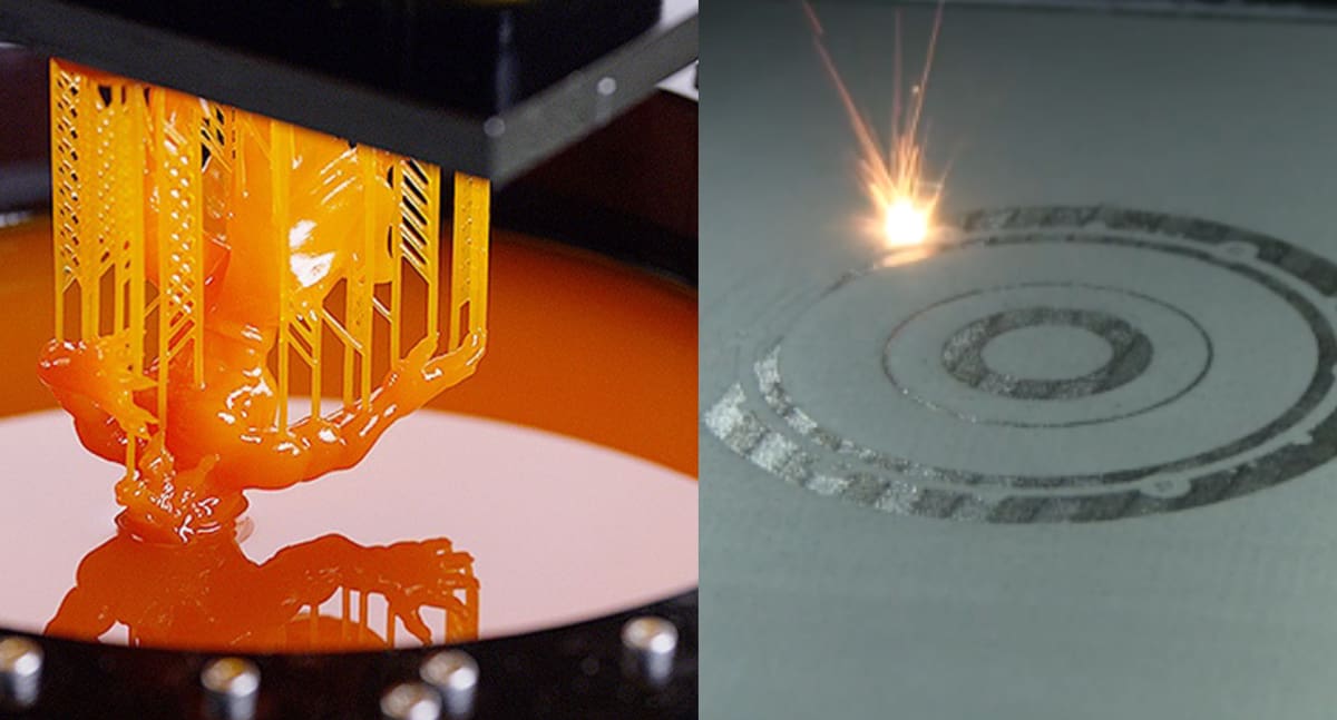 A visual comparison of the SLA and SLS printing processes.