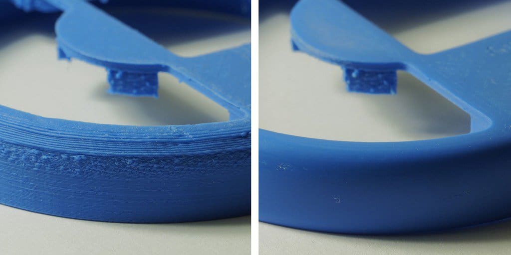 Unsanded vs sanded surfaces of a 3D model.