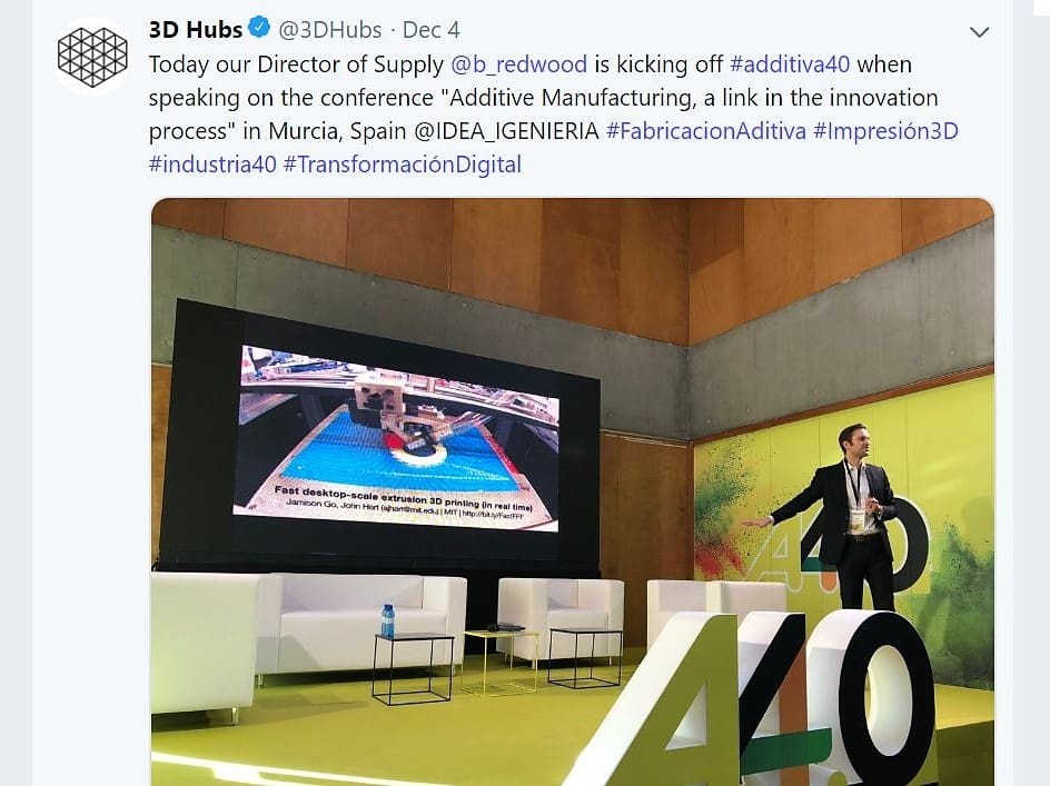 A Twitter post from 3D Hubs.
