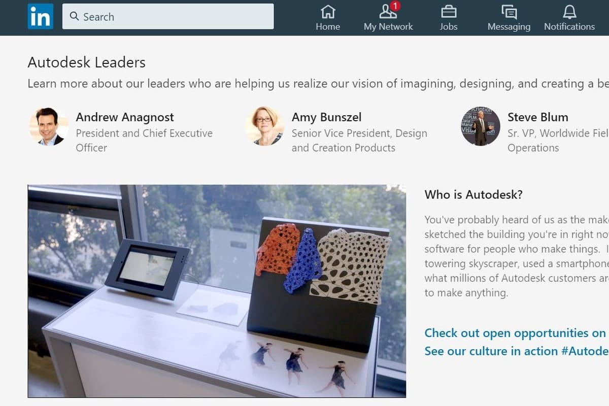 Autodesk's page on LinkedIn.