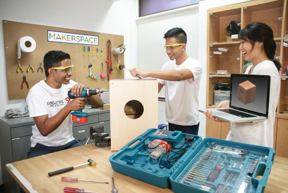 A maker space offers more hands-on opportunities with a variety of tools.