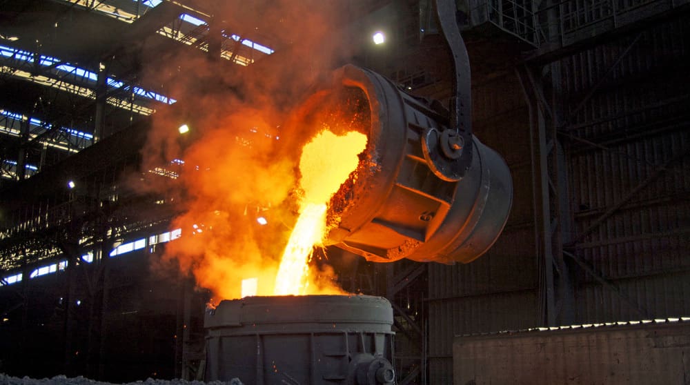 Molten metal is poured into a cast.