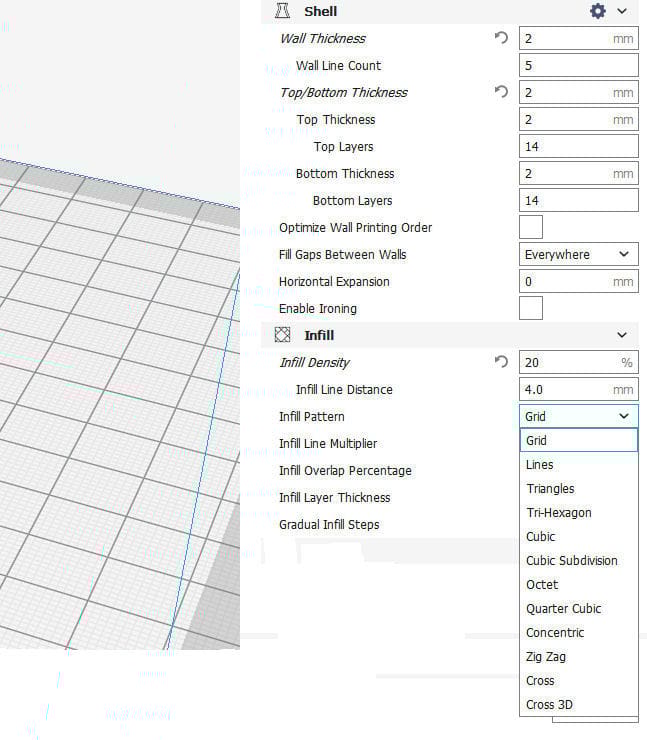 Shell and Infill settings