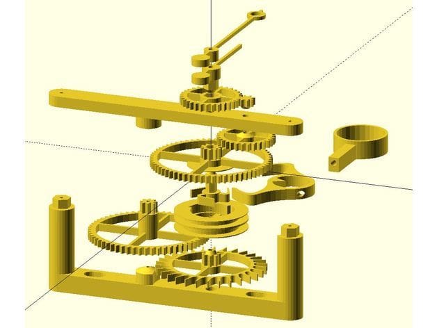 An exploded view of the clock, showing where each piece fits.